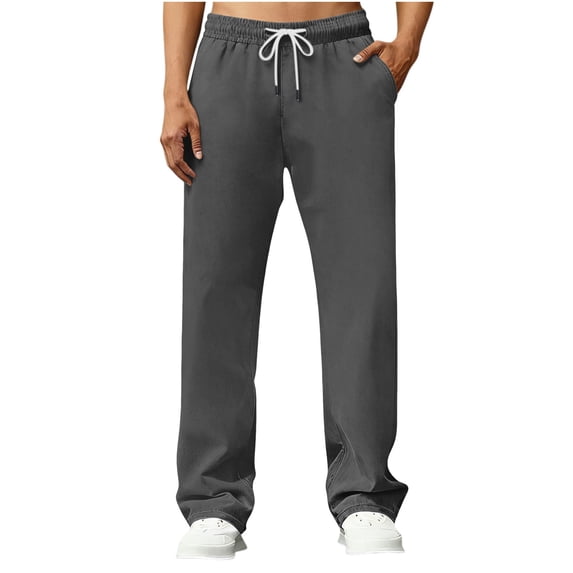 Mens Cotton Athletic Pants Open Bottom Running Sweatpants Straight Leg Casual Joggers with Pockets Dark Gray