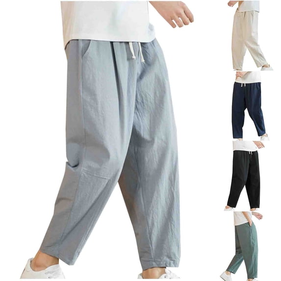 Mens Cotton Baggy Wide Leg Sweatpants Elastic Waist Drawstring Casual Workout Pants Gray 4XL