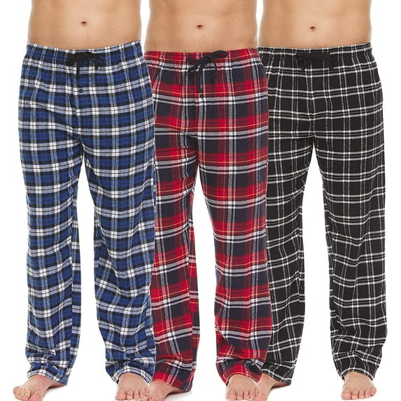 Mens Cotton Blend Flannel Plaid Sleep Bottoms Lounge Pajama Pants - 3 Pack Set A, Large