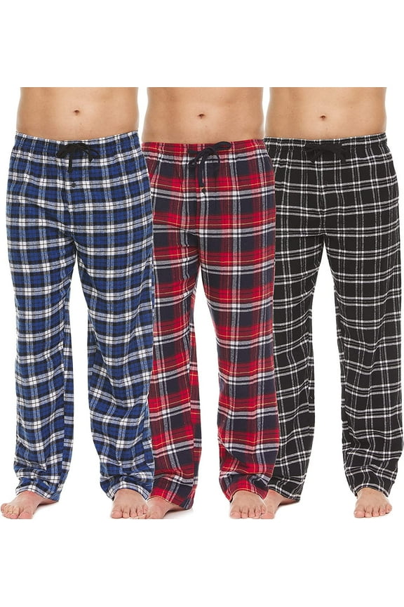 Mens Cotton Blend Flannel Plaid Sleep Bottoms Lounge Pajama Pants - 3 Pack Set A, Small