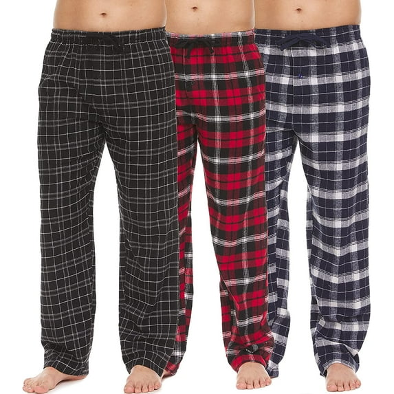 Mens Cotton Blend Flannel Plaid Sleep Bottoms Lounge Pajama Pants - 3 Pack Set B, Small