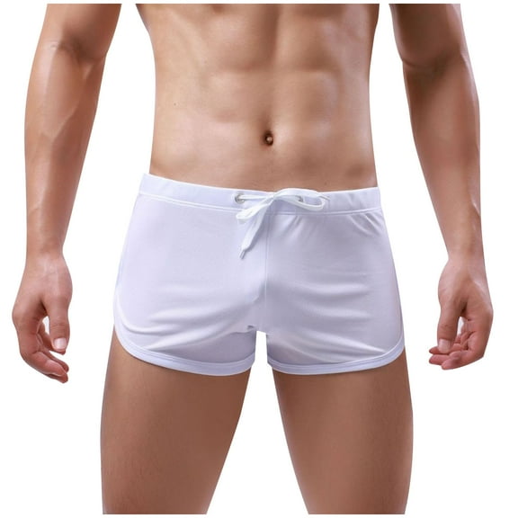 Mens Cotton-Blend Swim Trunks Drawstring Elastic Waist Swimwear Dolphin Shorts Boys Breathable Beach Athletic Board Swimming Boxers Short