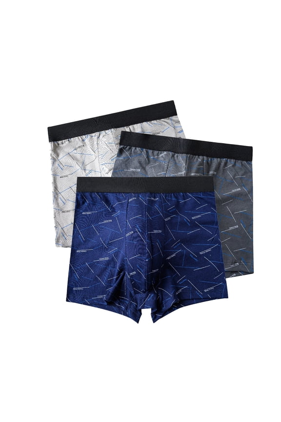 Mens Cotton Boxer Briefs 3-Pack, Big & Tall Plus Size, Geometric Print, Tagless & Breathable Multipack Underwear,Size 4XL