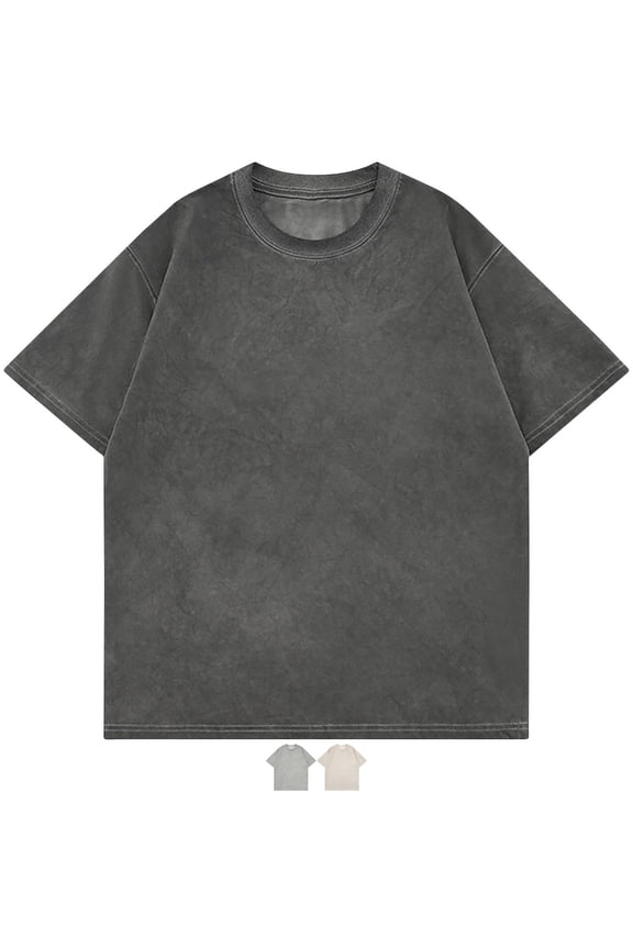 Mens Cotton Boxy Loose Fit Short Sleeve T-Shirts Tee Vintage Acid Wash Crew Neck Workout Training Tops Retro Distressed Streetwear Summer Basic Athleisure