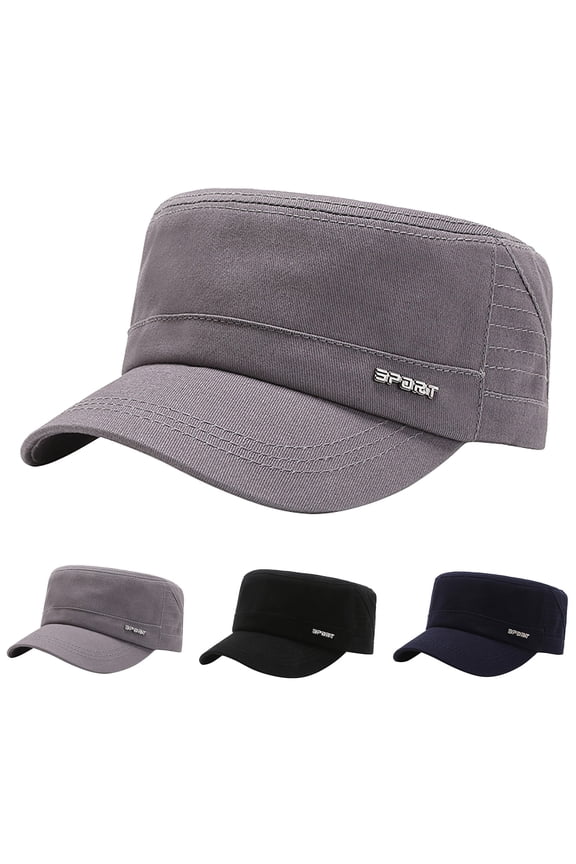 Mens Cotton Cadet Hat Flat Top Adjustable Classic Baseball Cap
