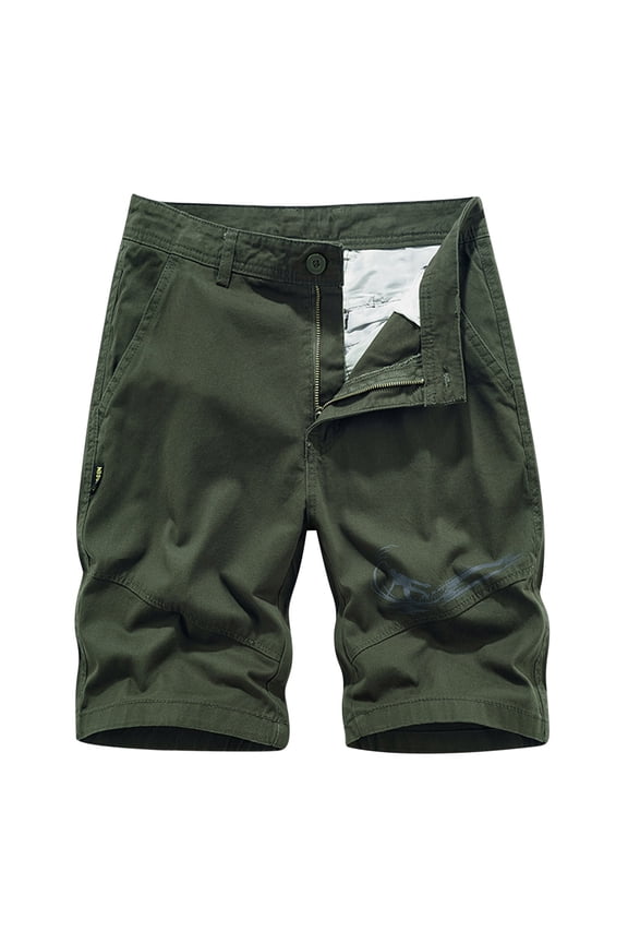 Mens Cotton Cargo Bermuda Shorts Trendy Baggy Zipper Button Closure Long Shorts Casual Work Plus Size Army Green XL