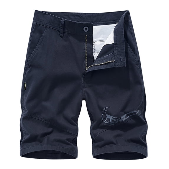 Mens Cotton Cargo Bermuda Shorts Trendy Baggy Zipper Button Closure Long Shorts Casual Work Plus Size Dark Blue M