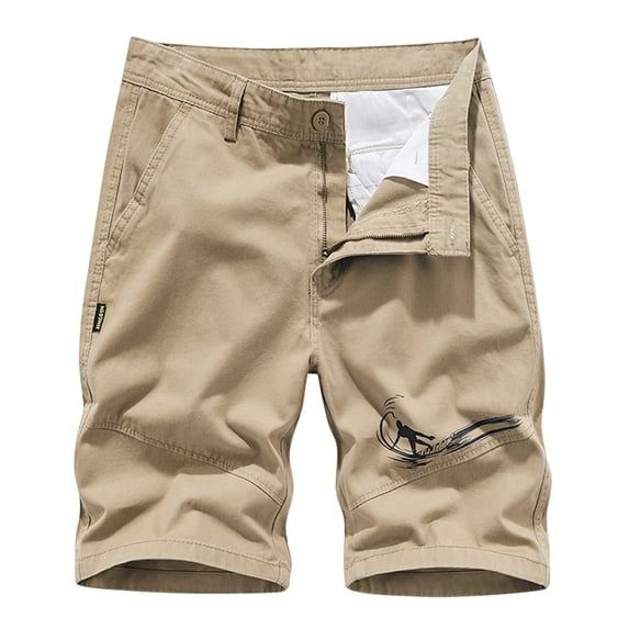 Mens Cotton Cargo Bermuda Shorts Trendy Baggy Zipper Button Closure Long Shorts Casual Work Plus Size Khaki XL
