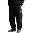 thumbnail image 1 of Mens Cotton Cargo Pants Baggy Vintage Drawstring Waist Multi Pocket Outdoor Hiking Trousers Black XL, 1 of 7