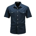 thumbnail image 1 of Mens Cotton Cargo Shirts with Pockets Big & Tall M-5X Short Sleeve Button Up Collared T-Shirts Plus Size Casual Solid Basic Work Tops, 1 of 2