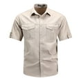 thumbnail image 1 of Mens Cotton Cargo Shirts with Pockets Big & Tall M-5X Short Sleeve Button Up Collared T-Shirts Plus Size Casual Solid Basic Work Tops, 1 of 1