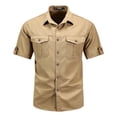 thumbnail image 1 of Mens Cotton Cargo Shirts with Pockets Big & Tall M-5X Short Sleeve Button Up Collared T-Shirts Plus Size Casual Solid Basic Work Tops, 1 of 2
