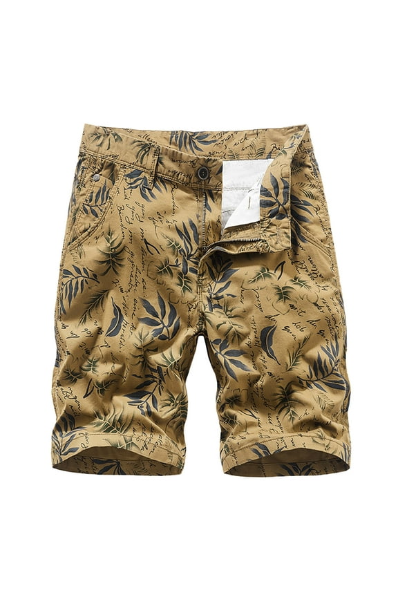 Mens Cotton Cargo Shorts Elastic Waist Button Multi-Pockets Short Relaxed Fit Comfortable Work Casual Shorts
