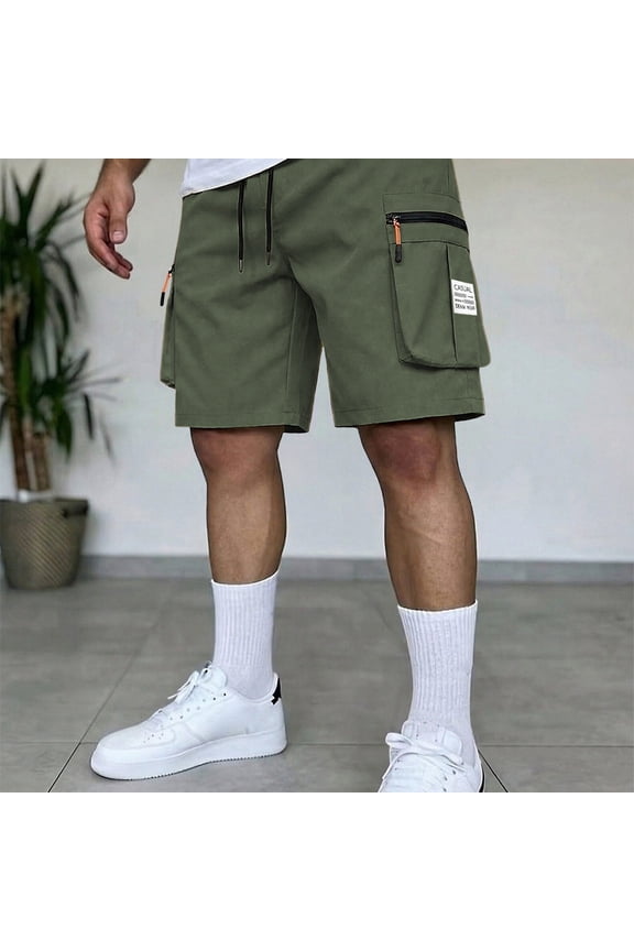 Mens Cotton Cargo Shorts Elastic Waist Drawstring Athletic Hiking Work Short Pants Baggy Casual Gym Shorts Multi Pockets