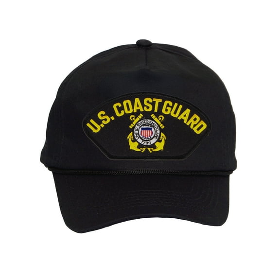 Mens Cotton Coast Guard Twill Golf Cap - Snapback Cap with Rope, Logo Black