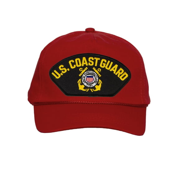 Mens Cotton Coast Guard Twill Golf Cap - Snapback Cap with Rope, Logo Red