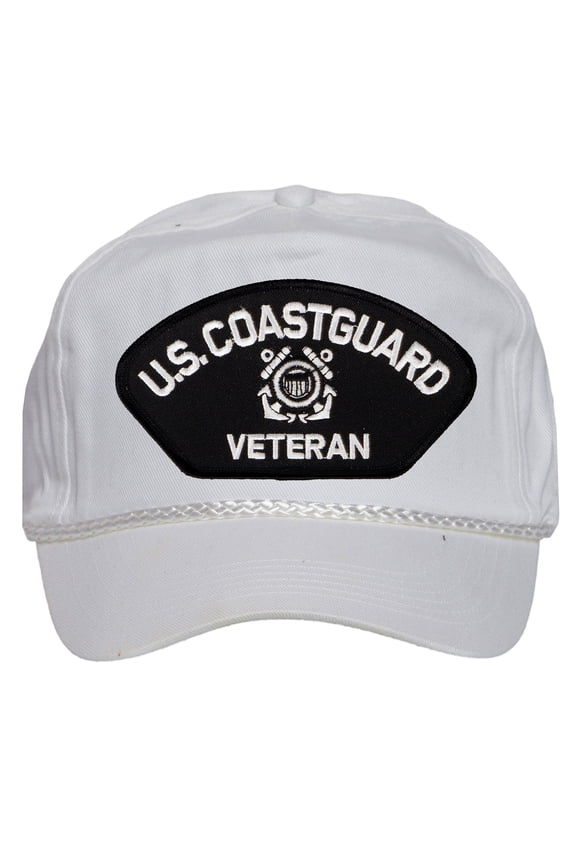 Mens Cotton Coast Guard Twill Golf Cap - Snapback Cap with Rope, Veteran White