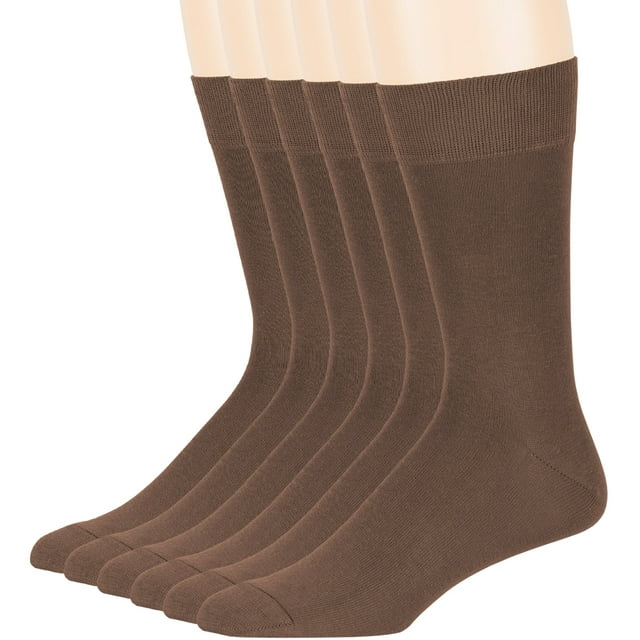Mens Cotton Dress Business Thin Socks, Brown, Large 1013, 6 Pack