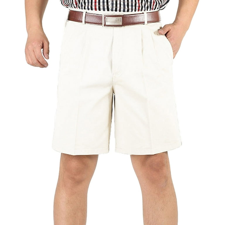 Mens Cotton Dress Shorts Classic Wrinkle Resistant Flat Front Wide Leg Business Casual Solid Pleated Athletic Golf Short