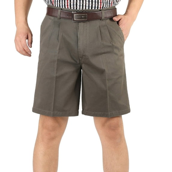 Mens Cotton Dress Shorts Classic Wrinkle-Resistant Flat Front Wide Leg Business Casual Solid Pleated Athletic Golf Short