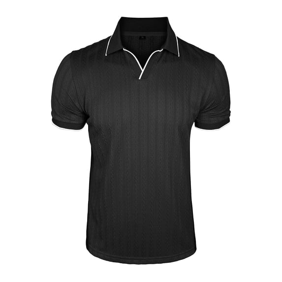 Mens Cotton Golf Shirt Short Sleeve Knit Jacquard Golf Polo Shirts for Men Moisture Wicking Performance Quick Dry Polo Shirts Black