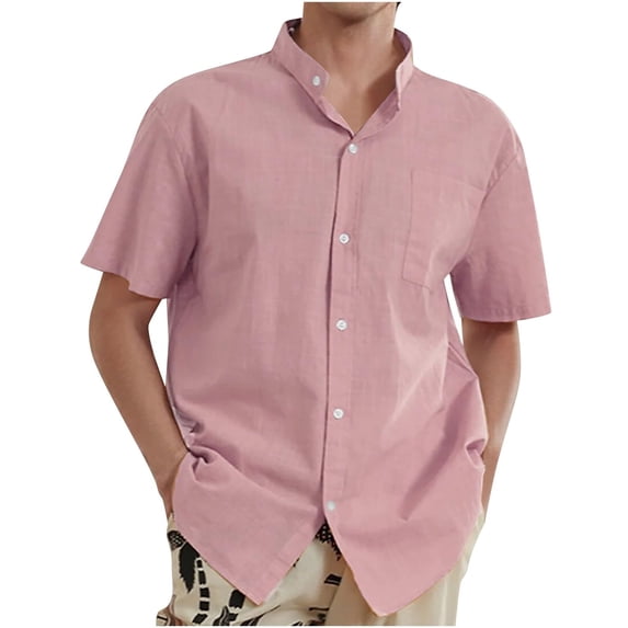 Mens Cotton Henley T-Shirts Short Sleeve Button Down Casual Basic Tees Work Solid Shirts with Split Side