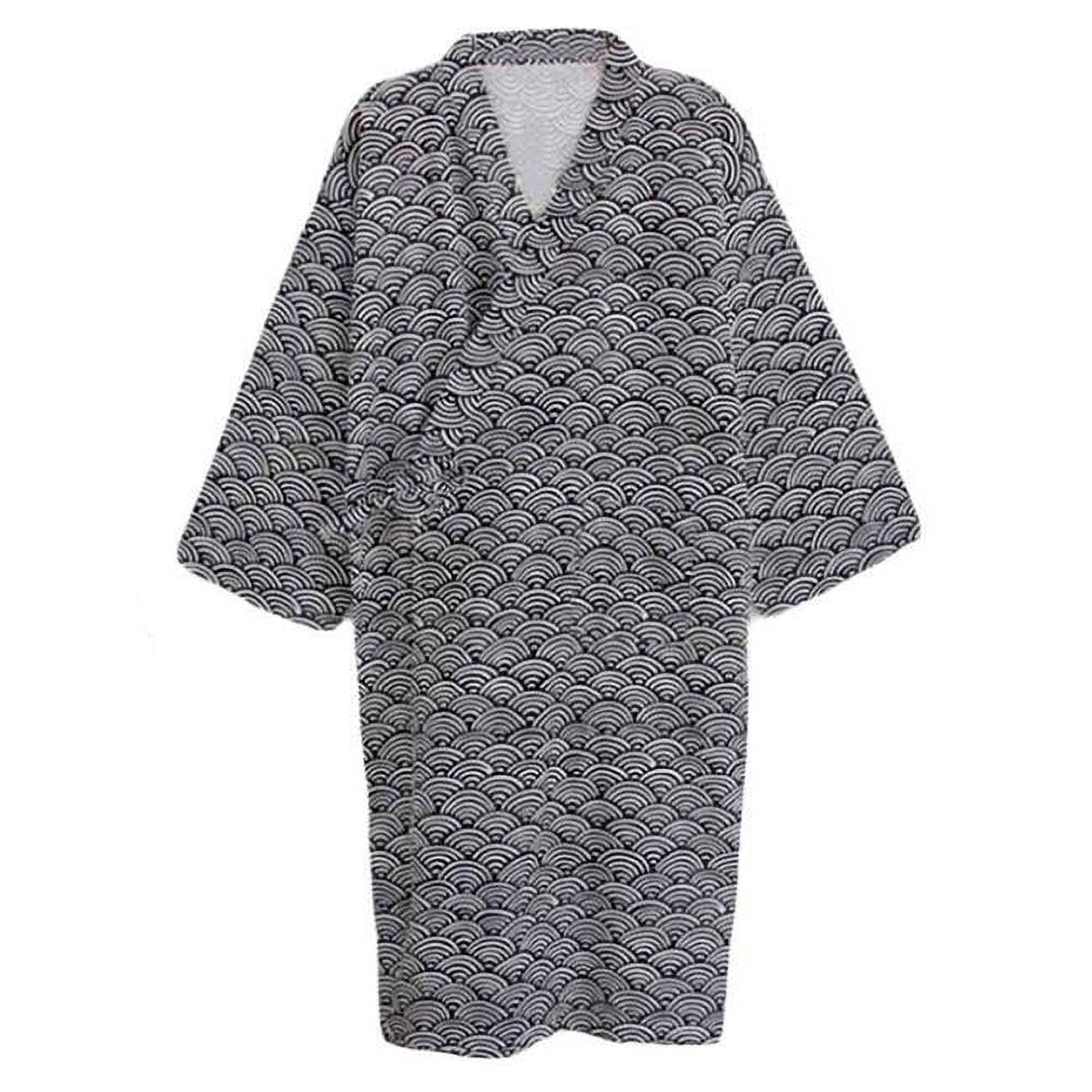 Mens Cotton Kimono Robe Lightweight Spa Bathrobe Pajama Set, Black