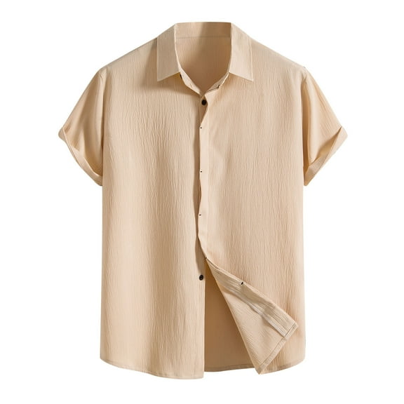 Mens Cotton Linen Beach Shirts Casual Fashion Short Sleeve Button Down Shirt Lapel Loose Lightweight Summer Vacation Blouse Top