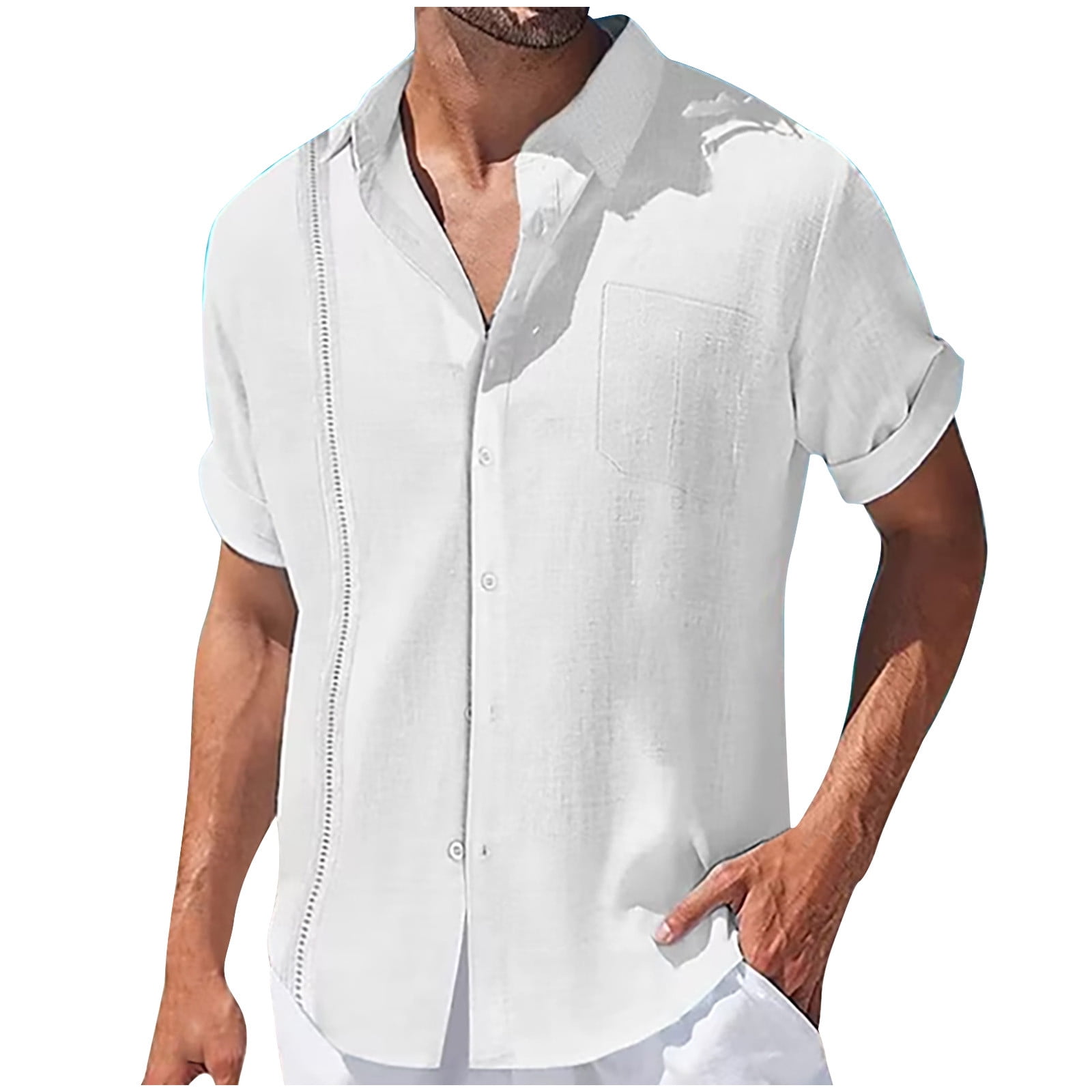 Mens Cotton Linen Beach Shirts Solid Casual Lightweight Summer Short Sleeve  Tops Outing Street Travel Resort Outfits - Walmart.com