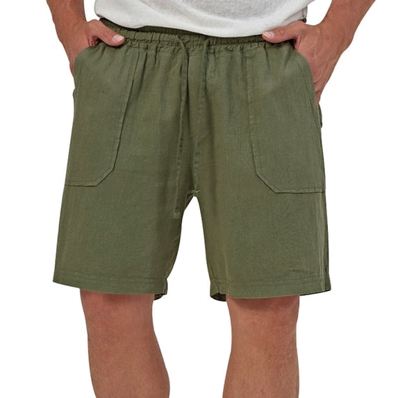 Men's Linen Blend Casual Shorts Drawstring Waist Breathable Lightweight for Summer Beach Vacation Poolside Relaxing Linen Shorts,Army Green,XL