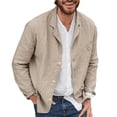thumbnail image 1 of Husipze Mens Cotton Linen Blazer Fashion Casual Button Lightweight Suit Jackets Solid Color Turndown Collar Coat Khaki XXL, 1 of 6