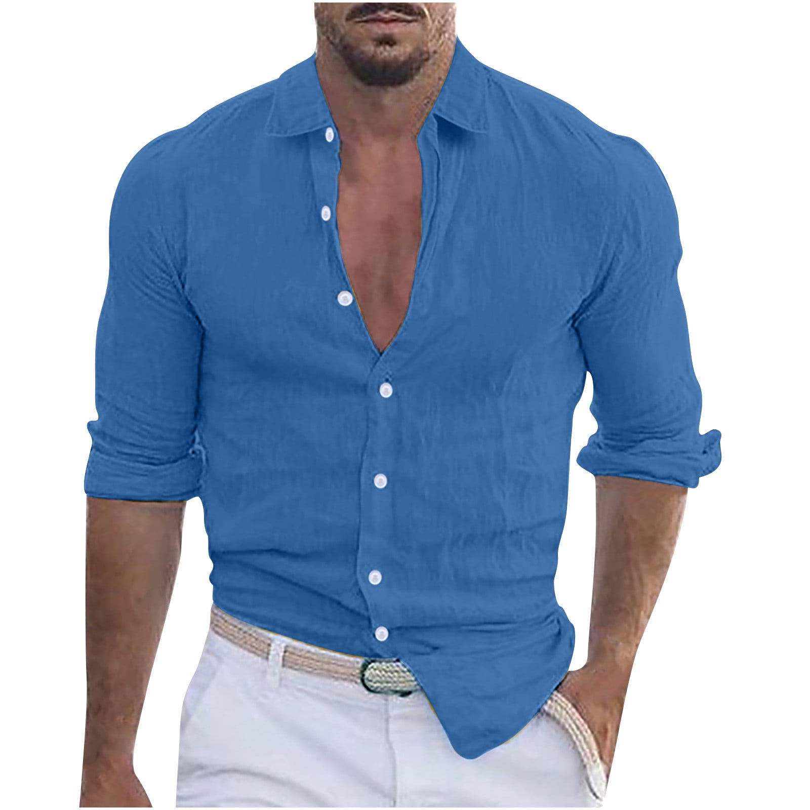  Callcarl Long Sleeve Shirts for Men, Men's Long Sleeve Cotton  Linen Shirt Button Up Casual Summer Button Down Beach Yoga Tops Blue :  Sports & Outdoors
