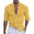 thumbnail image 1 of Mens Cotton Linen Button Down Shirt Casual Stylish Long Sleeve Business Dress Shirts, 1 of 6