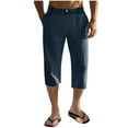 thumbnail image 1 of Mens Cotton Linen Capri Pants Light Loose 3/4 Long Shorts Elastic Waist Drawstring Casual Beach Yoga Trousers with Pockets, 1 of 5