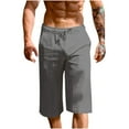 thumbnail image 1 of Mens Cotton Linen Capris Pants Drawstring Pockets Casual Shorts Pants Dark Gray, 1 of 7