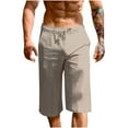 thumbnail image 1 of Mens Cotton Linen Capris Pants Drawstring Pockets Casual Shorts Pants Gray, 1 of 7