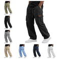 thumbnail image 1 of Mens Cotton Linen Cargo Pants Casual Trendy Elastic Waist Drawstring Trousers Summer Relaxed Fit Lightweight Hiking Pants with Pockets Black S, 1 of 6