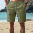 thumbnail image 1 of Mens Cotton Linen Casual Beach Shorts Classic Fit Soft Comfort Breathable Summer Shorts with Buttons Elastic Waist Army Green 2XL, 1 of 5