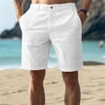 thumbnail image 1 of Mens Cotton Linen Casual Beach Shorts Classic Fit Soft Comfort Breathable Summer Shorts with Buttons Elastic Waist White XL, 1 of 5
