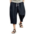 thumbnail image 1 of Mens Cotton Linen Drawstring Elastic Waist Casual Jogger Yoga Pants Plus Size Harem Pants Loose Fit Capri Bloomers, 1 of 4