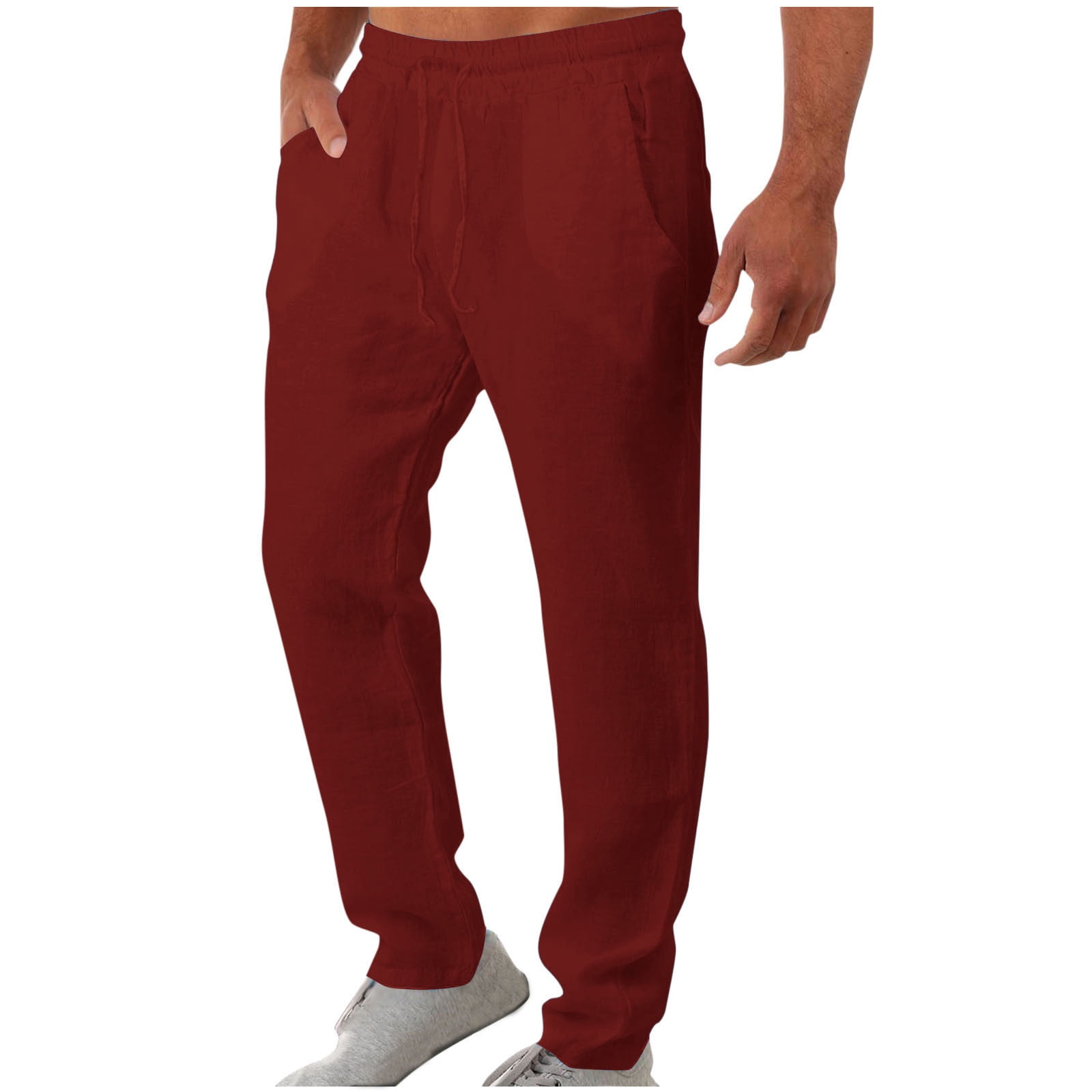 Mens Cotton Linen Drawstring Pants Elastic Waist Casual Jogger Yoga