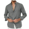 thumbnail image 1 of Mens Cotton Linen Dressy Blouses, Long Sleeve Shirts for Men Fall Lightweight Casual Loose Fit Solid Color Lapel Button Down T-Shirts M-3XL, 1 of 5