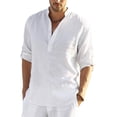 thumbnail image 1 of Mens Cotton Linen Henley Shirt Long Sleeve Hippie Casual Beach T Shirts 2025, 1 of 4