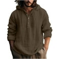 thumbnail image 1 of Mens Cotton Linen Hoodies Long Sleeve Button Pullover Sweatshirt Casual Drawstring Beach Hooded Sweatshirts Coffee XL, 1 of 6