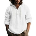 thumbnail image 1 of Mens Cotton Linen Hoodies Long Sleeve Button Pullover Sweatshirt Casual Drawstring Beach Hooded Sweatshirts White L, 1 of 6
