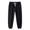 thumbnail image 1 of Mens Cotton Linen Jogger Sweatpants Lightweight Cuffed Pants with Pockets Casual Travel Black 2XL, 1 of 5