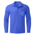 thumbnail image 1 of Mens Cotton Linen Long Sleeve Dress Shirt Classic Point Collar Button Up Breathable Relaxed Fit Casual Work Wear,Blue,XXXL, 1 of 5