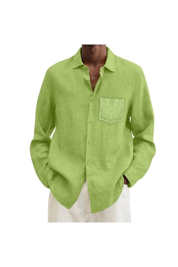 Mens Cotton Linen Long Sleeve Dress Shirt Classic Point Collar Button Up Breathable Relaxed Fit Casual Work Wear,Mint Green,XXXXXL