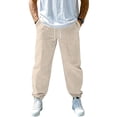 thumbnail image 1 of Mens Cotton Linen Pants with Elastic Waist Drawstring Straight-Legs Pants with Pockets Cotton Linen Cotton Trousers Breathable Casual Summer Beach Lightweight Linen Dress Trousers,Brown XL, 1 of 4