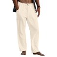 thumbnail image 1 of Mens Cotton Linen Pants Loose Fit Drawstring Elastic Waist Trousers with Deep Pockets Lightweight Beach Summer Fashion Pants 2XL, 1 of 6